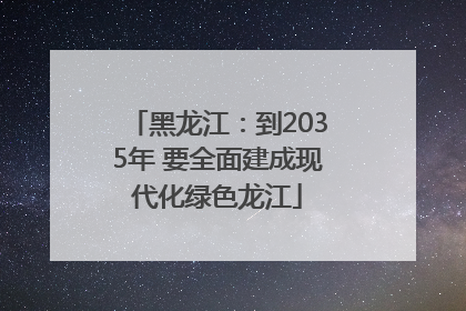 黑龙江：到2035年 要全面建成现代化绿色龙江